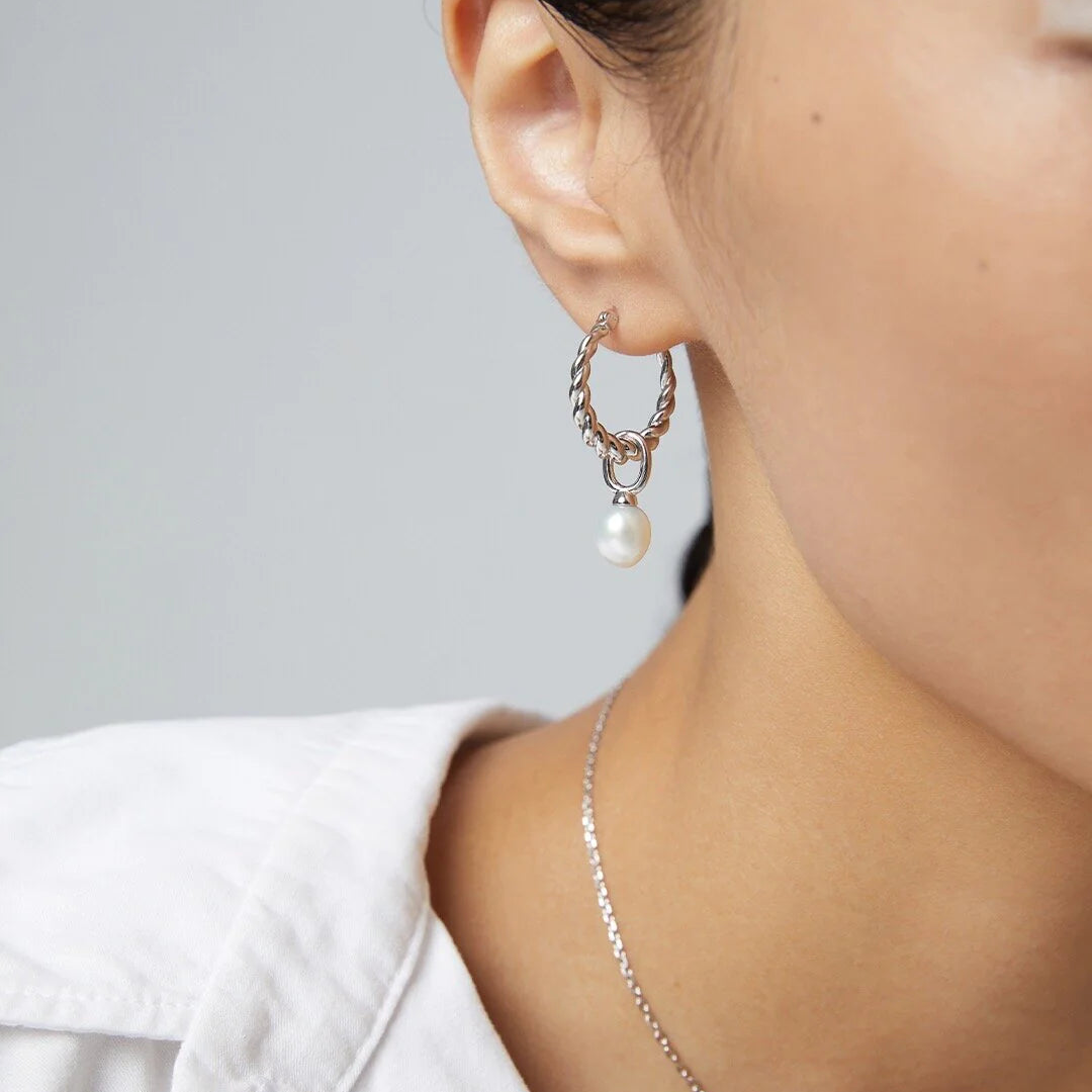 French Twisted Pearl Hoop Earrings