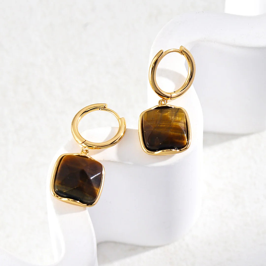 Natural Tiger Eye Stone Dangle Earrings
