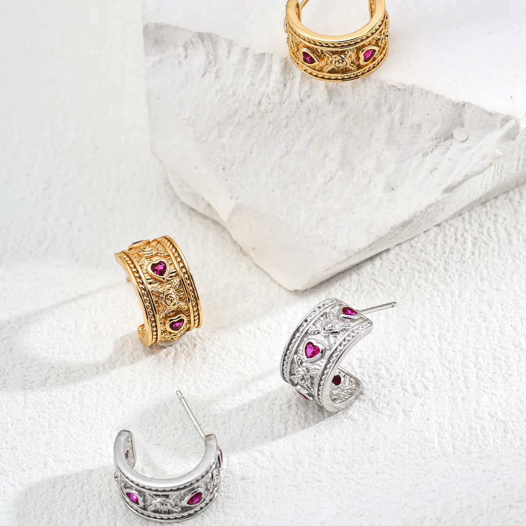 Vintage Heart-Shaped Zircon Earrings