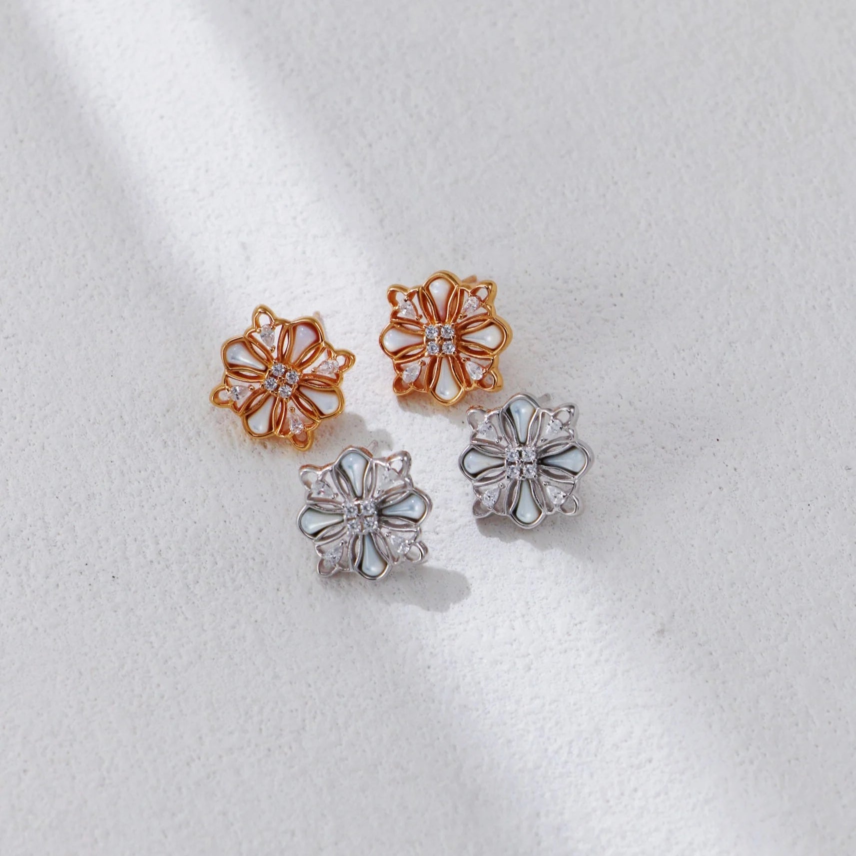 White Shell Starburst Zircon Stud Earrings
