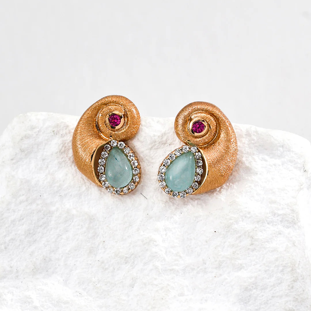 Nautilus Shell Zircon Stud Earrings