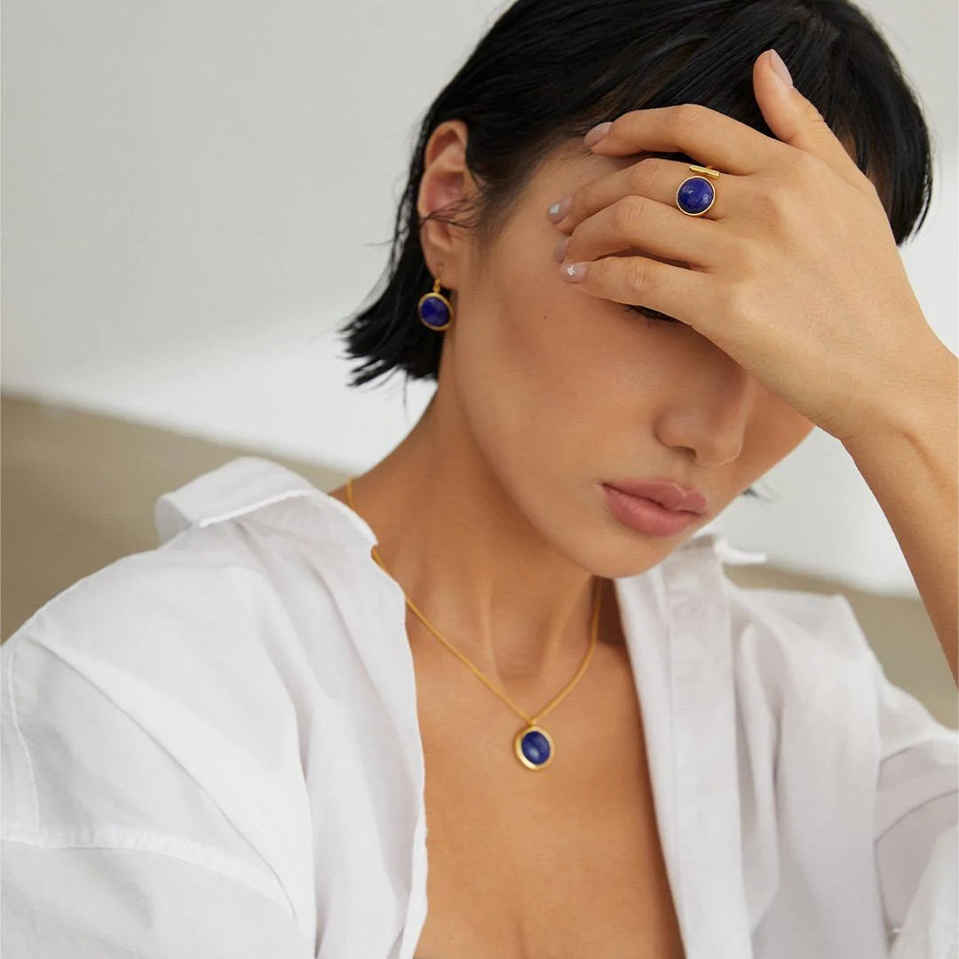 Minimalist Blue Lapis Lazuli Open Ring