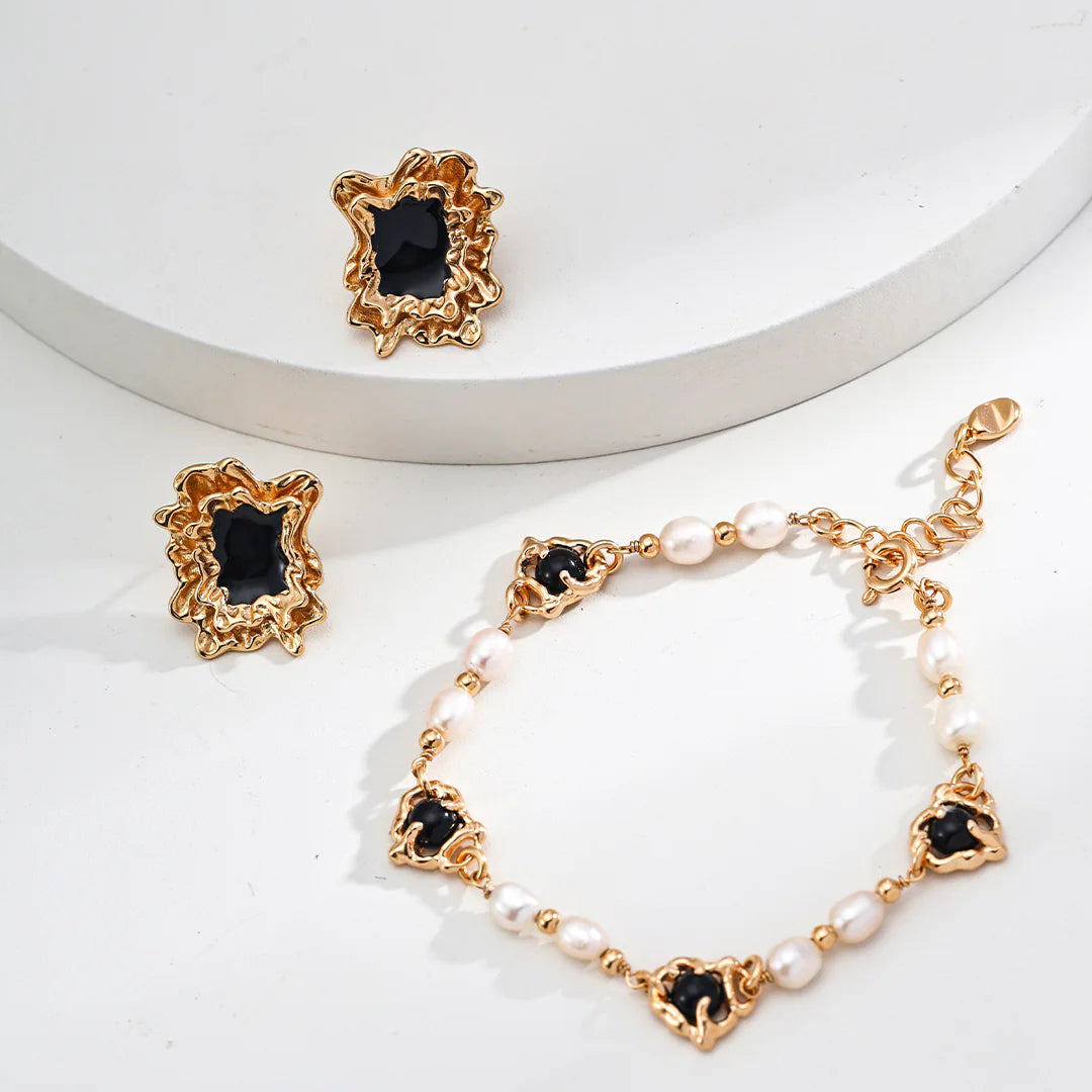 Vintage Natural Pearl Black Agate Bracelet