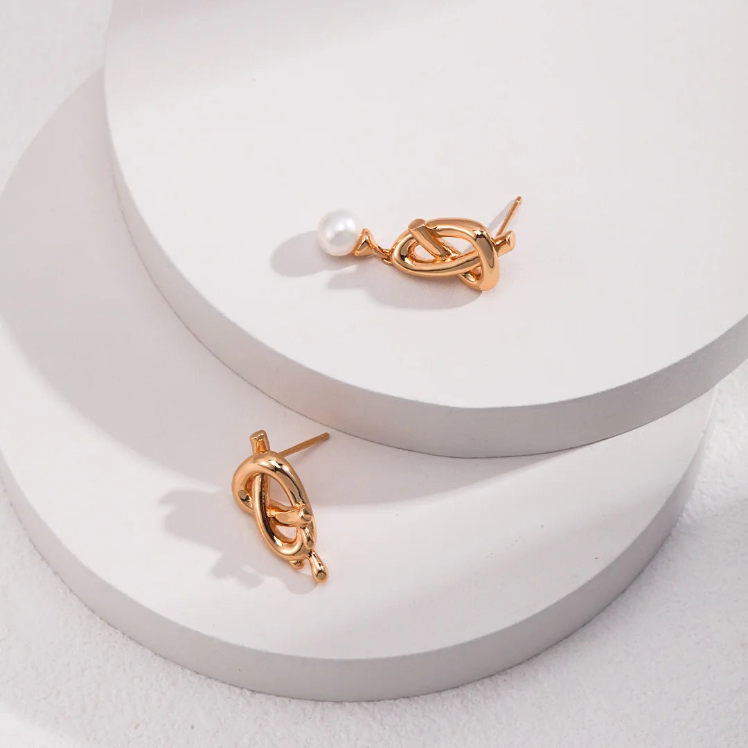 Love Heart Bow Pearl Asymmetrical Earrings