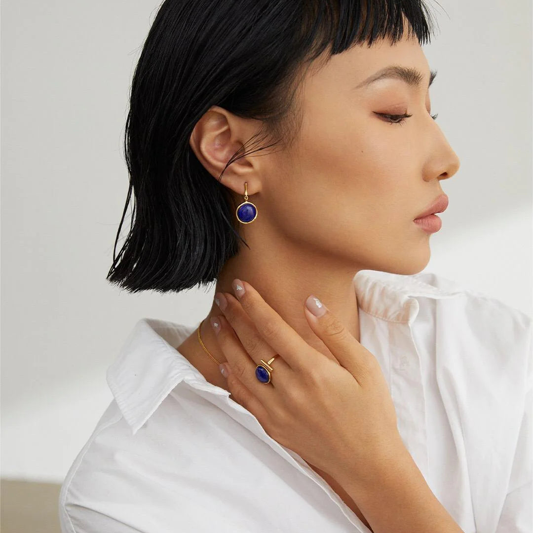 Minimalist Blue Lapis Lazuli Open Ring