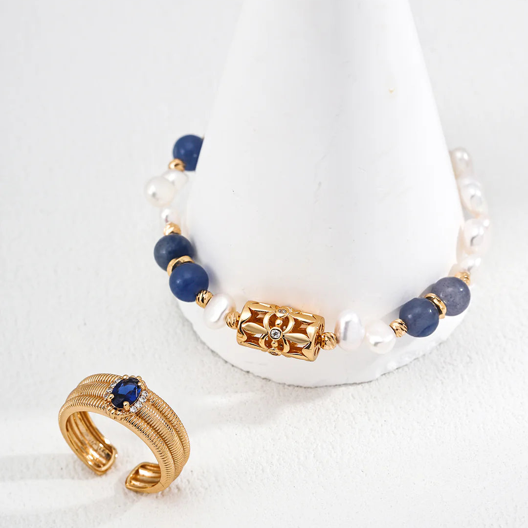 Textured Band Sapphire Zircon Ring