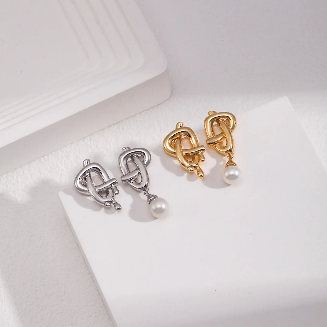 Love Heart Bow Pearl Asymmetrical Earrings