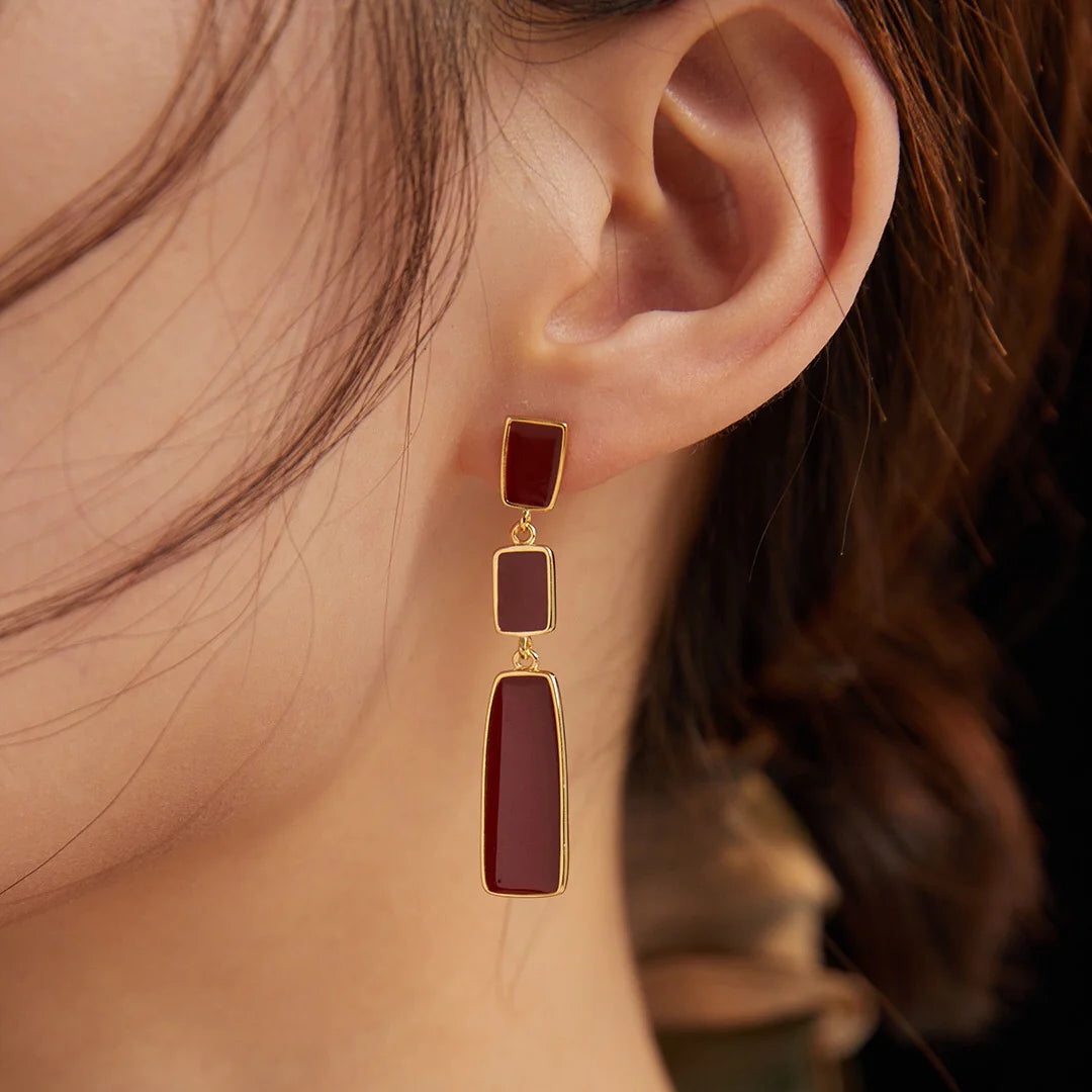 Red Dripping Glaze Link Drop Earrings