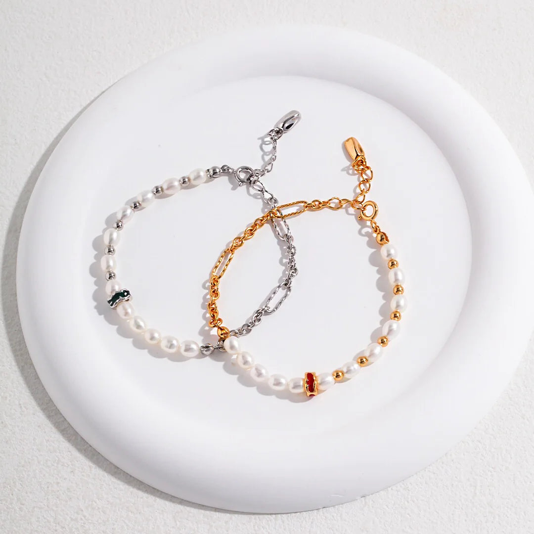 Red Circle Glaze Pearl Bracelet