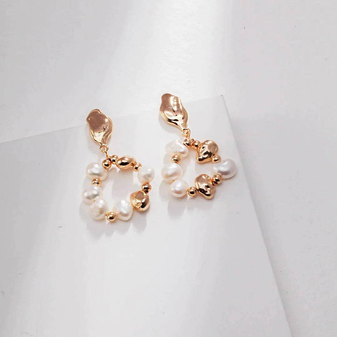 Baroque Pearl and Irregular Gold Ball Earrings