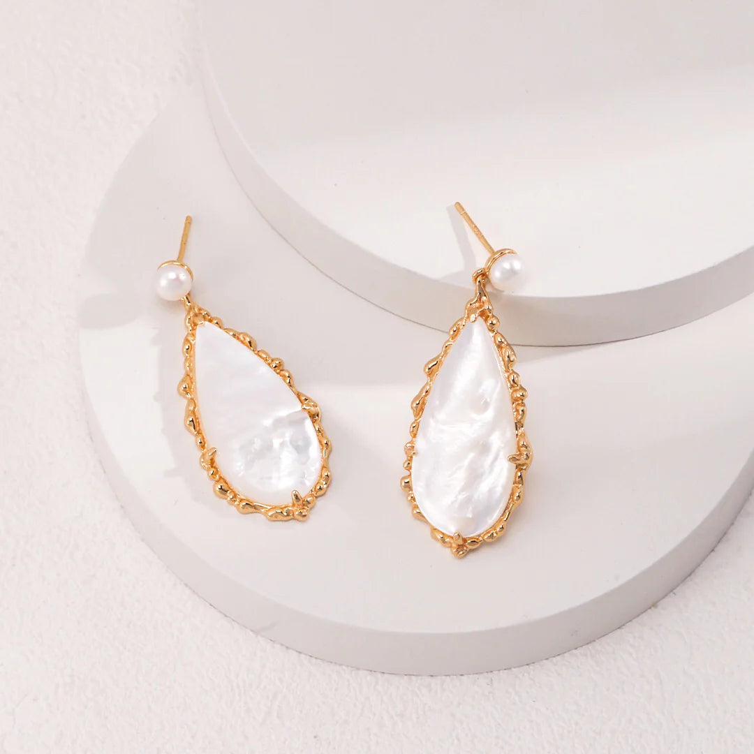 Elegance Pearl and Seashell Drop Earrings