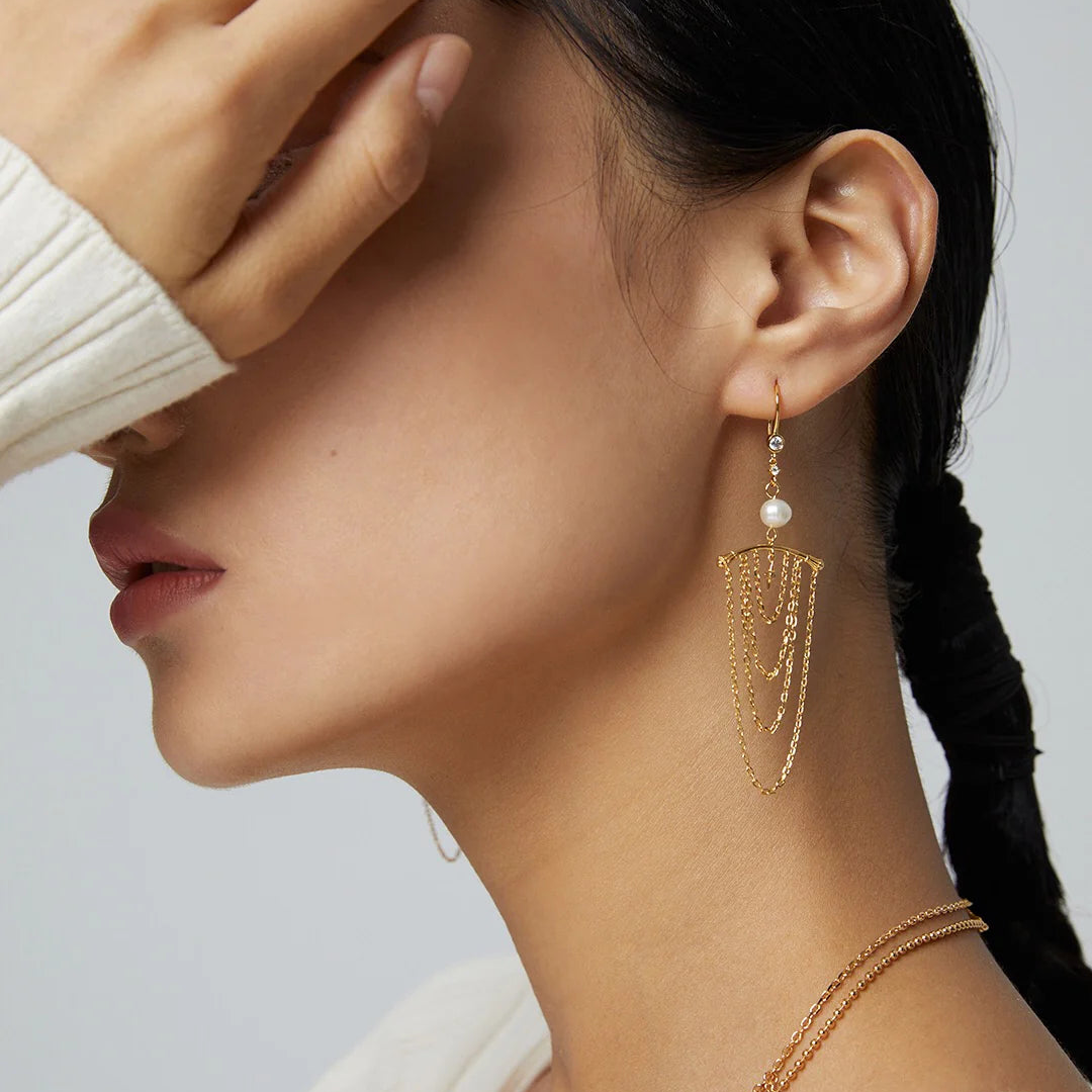 Chain Tassel Pearl Earrings