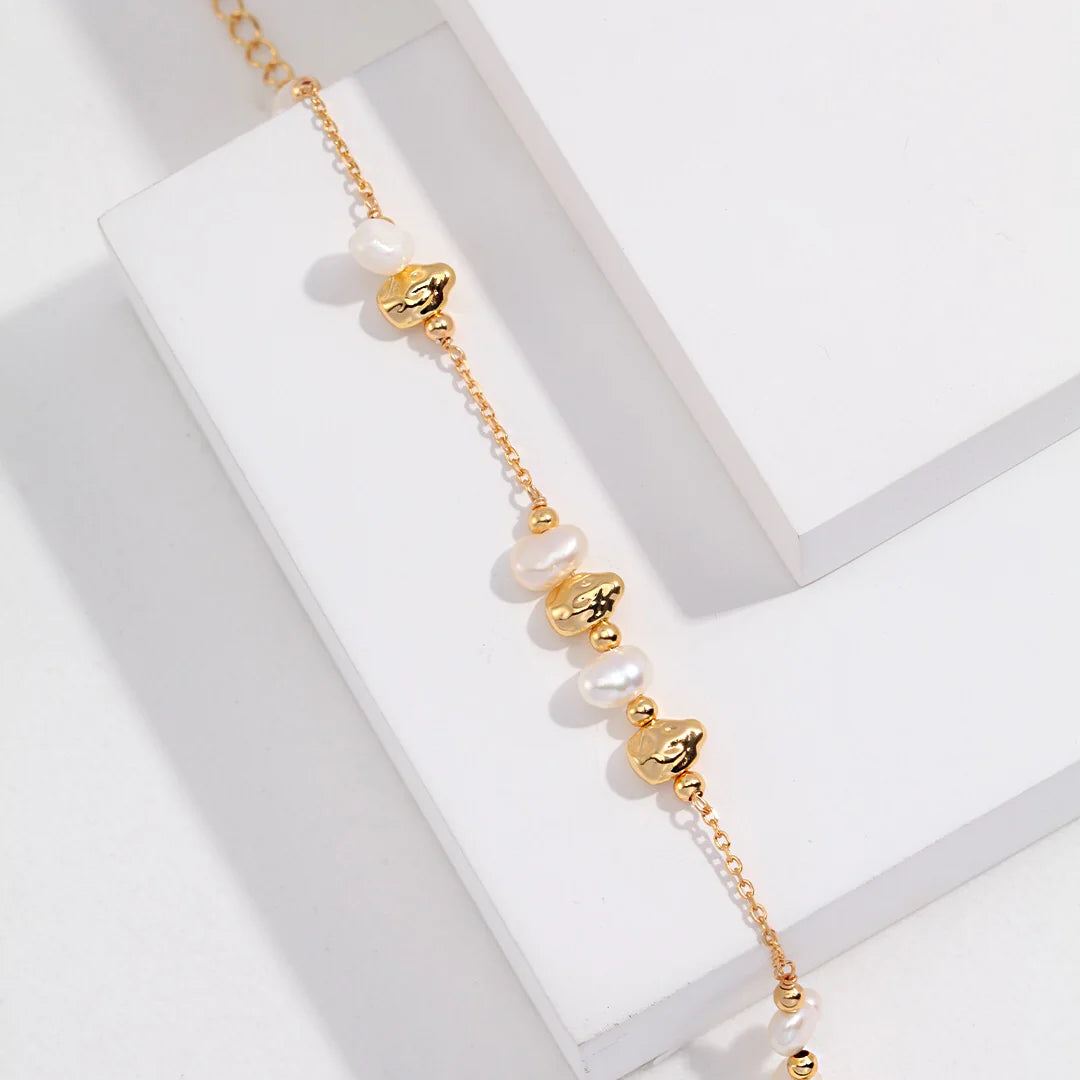 Baroque Pearl and Irregular Gold Ball Bracelet