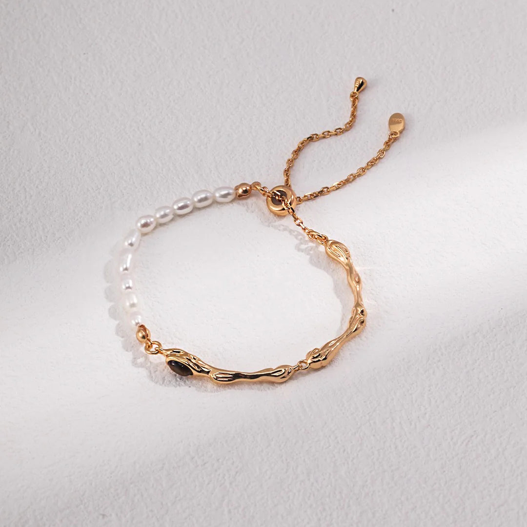 Tiger Eye Stone Pearl Bracelet