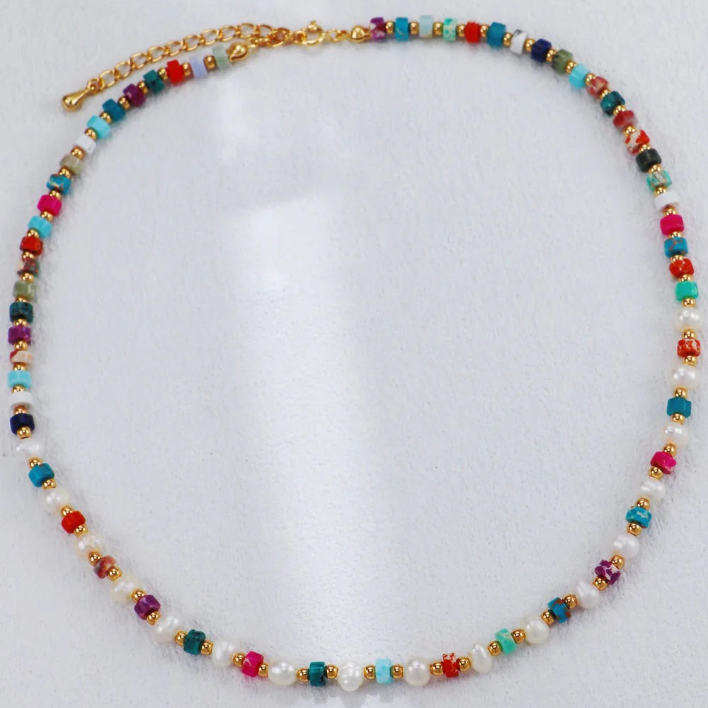 Rainbow Stone Pearl Necklace