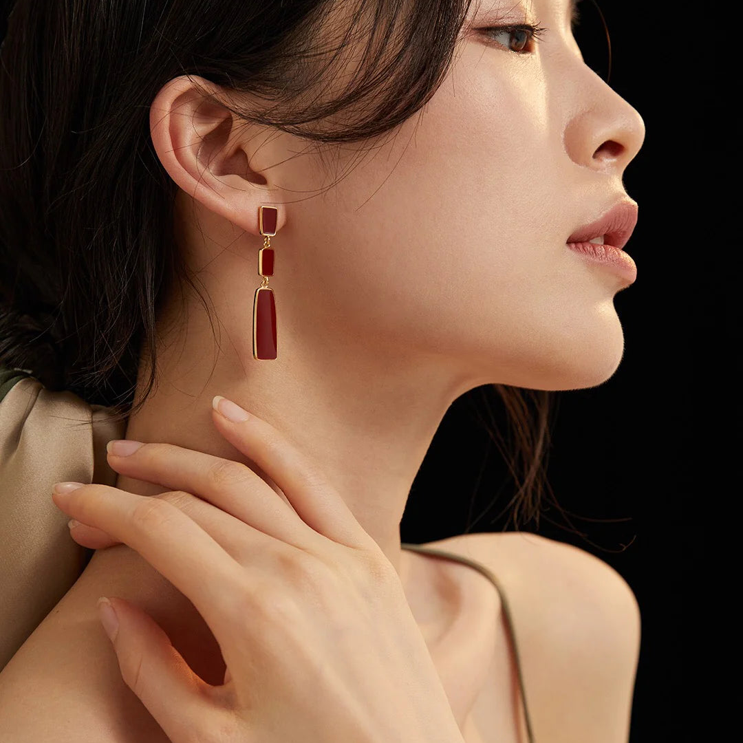 Red Dripping Glaze Link Drop Earrings
