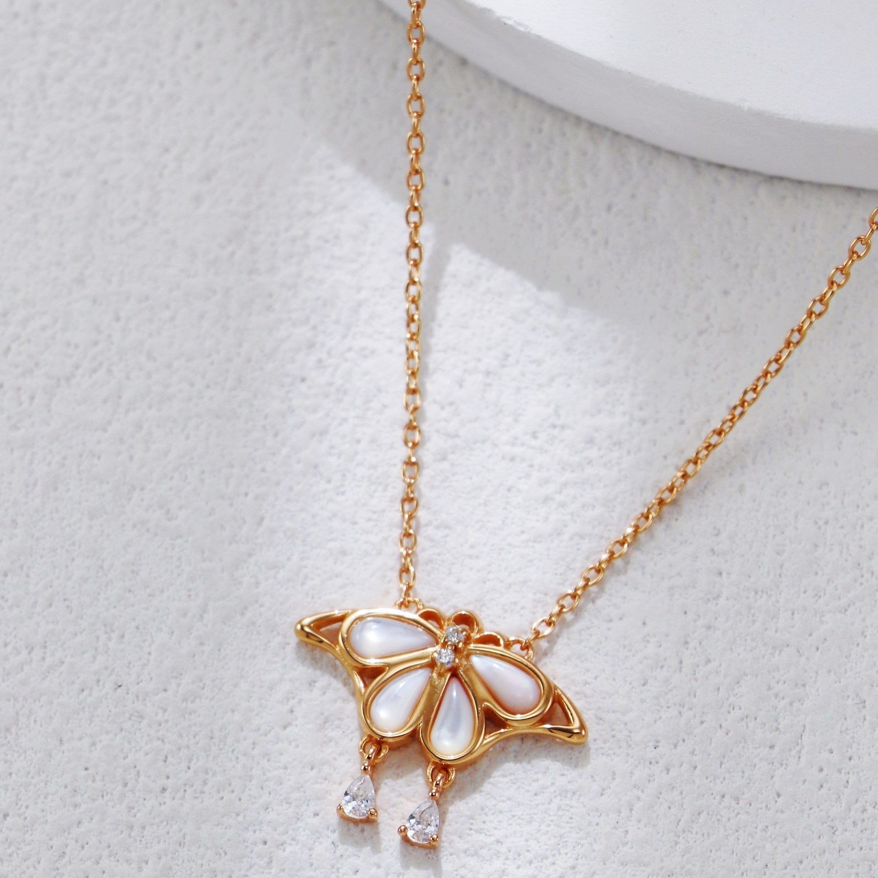 White Shell Butterfly Pendant Necklace