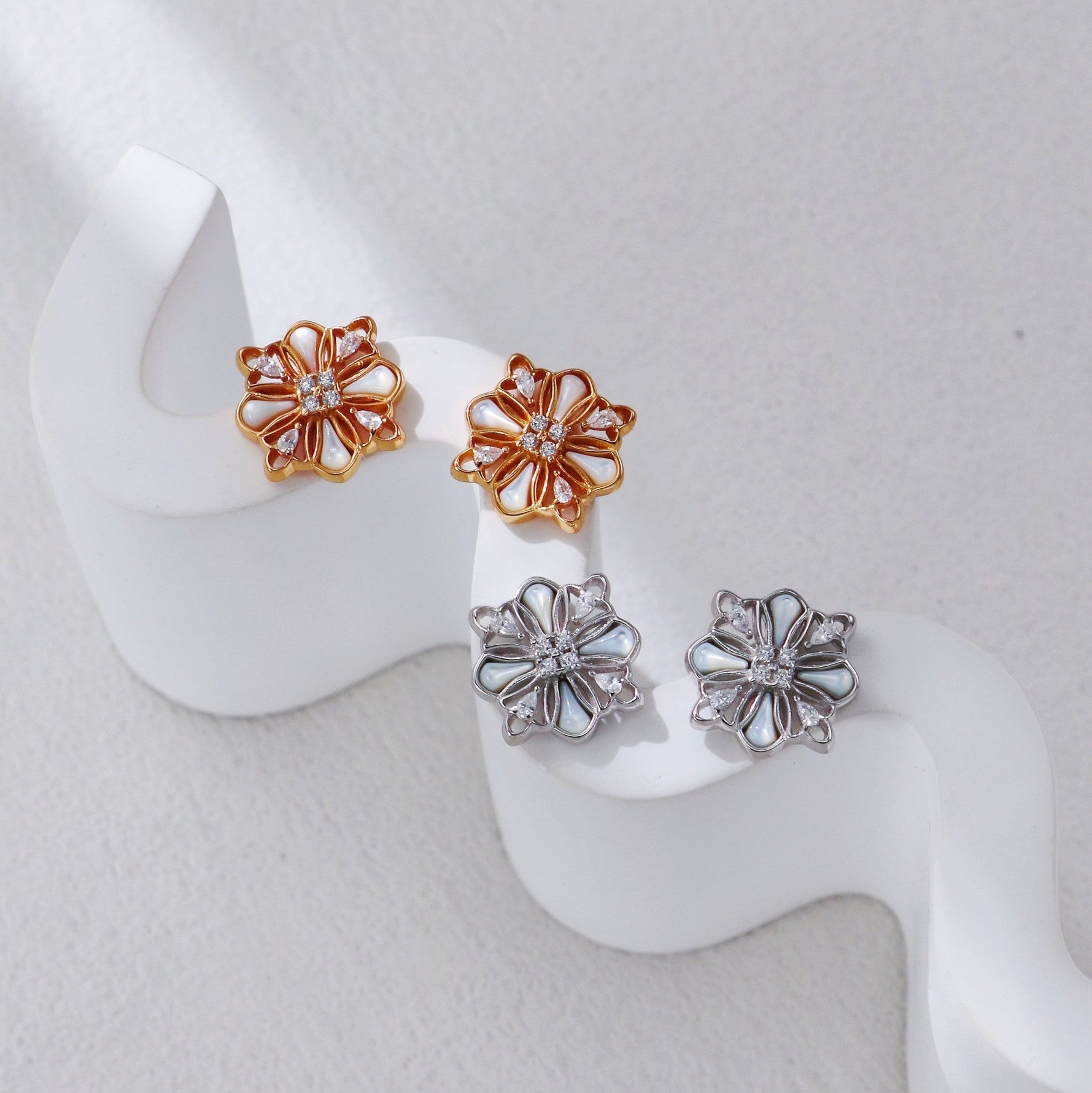 White Shell Starburst Zircon Stud Earrings